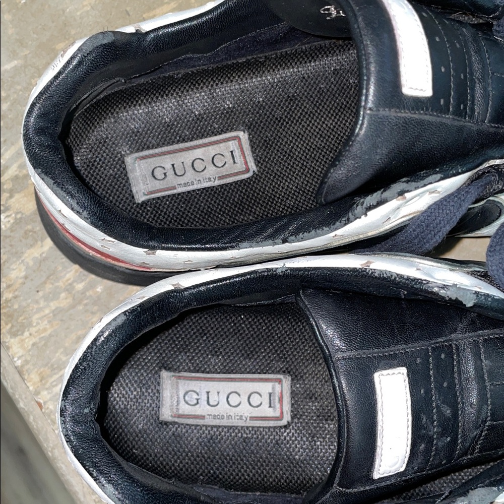Vintage Gucci Black and Silver Men's Leather Sneakers - Picture 6 of 12